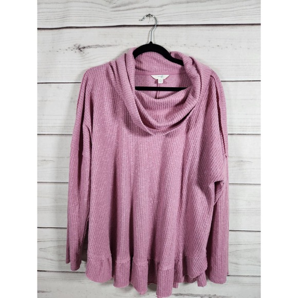 Terra & Sky Womens Pullover Sweater Cowl Neck Drop Shoulder Ruffle Pink Size 2X - Picture 1 of 6